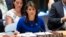 FILE - U.S. Ambassador to the United Nations Nikki Haley speaks during a Security Council meeting, Aug. 28, 2018, at United Nations headquarters in New York. 