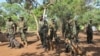 Des soldats ougandais patrouillent avec des chiens à la recherche de membres de l'Armée de résistance du Seigneur, à Nzacki, en République centrafricaine le 24 juin 2014.