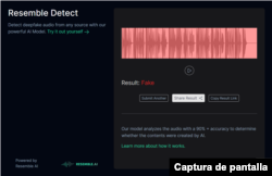 Captura de los resultados del análisis de Resemble AI.