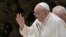 Pope Francis gestures during the weekly general audience at Paul-VI hall in the Vatican, on February 7, 2024.