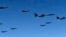 In this photo provided by South Korea Defense Ministry, U.S. Air Force B-1B bombers, F-35B stealth fighter jets and South Korean F-15K fighter jets fly over the Korean Peninsula during a joint drill on Sept. 18, 2017.