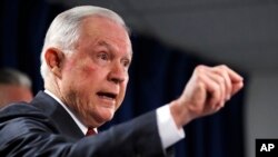 U.S. Attorney General Jeff Sessions gestures during a news conference at the Moakley Federal Building in Boston, July 26, 2018. 