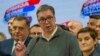 Predsednik Srbije Aleksandar Vučić obraća se medijima iz izbornog štaba SNS u Beogradu 17. decembra 2023. (Foto: AP/Darko Vojinović)