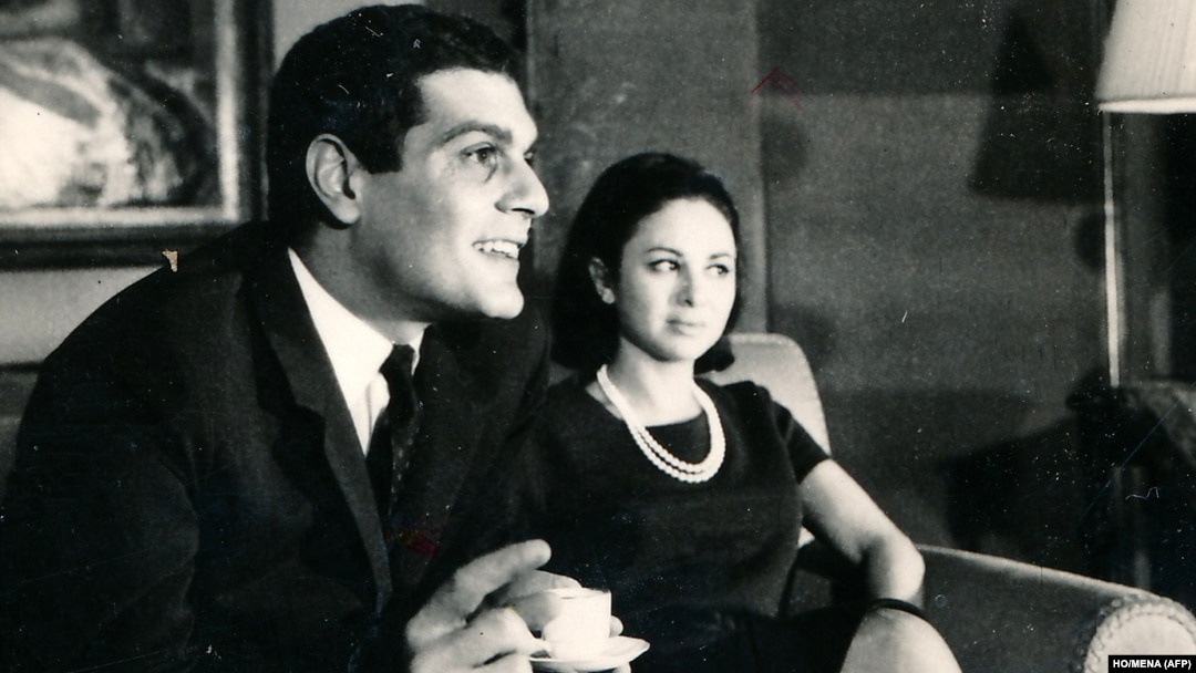 FILE - A handout photo showing Egyptian actress Faten Hamama, right, and her husband, Egyptian born actor Omar Sharif, in Cairo, Egypt. 
