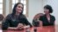 Actress and filmmaker Angelina Jolie (left) and Cambodian-American Loung Ung, author of “First They Killed My Father,” give an exclusive interview to VOA Khmer following a press conference about the premiere of the upcoming Netflix film in Siem Reap province, Cambodia on February 18, 2017. The film “First They Killed My Father,” based on Luong Ung's account of surviving the Khmer Rouge regime as a child, premiered Saturday night at an outdoor screening in Angkor Archeological Park. (Neou Vannarin/VOA Khmer)