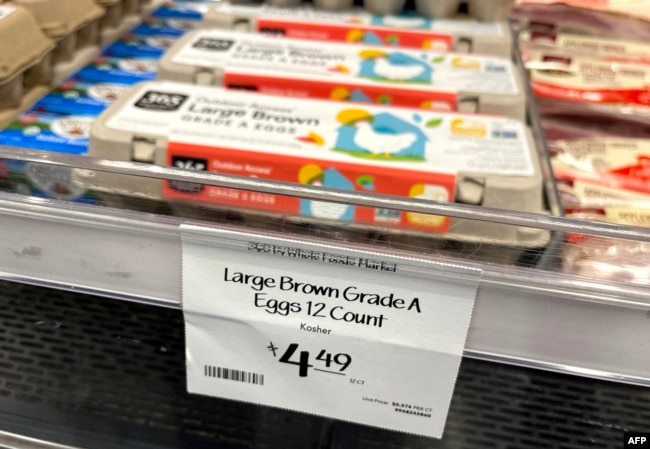 FILE - Cartons of eggs are for sale at a Whole Foods Supermarket in McLean, Virginia, on November 22, 2023. (Photo by SAUL LOEB / AFP)