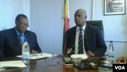 FILE - Zimbabwe's Finance Minister Patrick Chinamasa and Agriculture Minister Joseph Made (right). (Photo/Irwin Chifera)