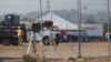 Air quality monitoring equipment is seen at Lario Park, used temporarily by the U.S. Environmental Protection Agency to process hazardous materials from the Eaton Fire, in Irwindale, California, Jan. 31, 2025.