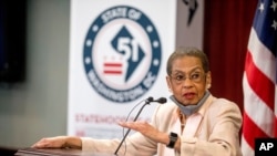 Eleanor Holmes Norton, Washington’s delegate to the U.S. House of Representatives, speaks at a news conference on District of Columbia statehood, June 16, 2020. 