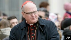 Archbishop of New York Cardinal Timothy Dolan, pictured at Pope Francis' weekly general audience in St. Peter's Square at the Vatican, Feb. 22, 2017, says the effort to compensate abuse victims is a "tangible sign of the church's desire for healing and reconciliation.''