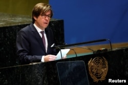 France's Ambassador to the United Nations Nicolas de Riviere speaks during the Eleventh Emergency Special Session meeting in the United Nations General Assembly on the 3rd anniversary of the Russian invasion of Ukraine, in New York, Feb. 24, 2025.