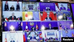 Los países de la ASEAN durante una conferencia virtual sobre la Asociación Económica Integral Regional (RCEP) en Hanoi, Vietnam, el 15 de noviembre de 2020.