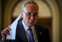 U.S. Senate Minority Leader Chuck Schumer (D-NY) makes a statement after meetings to wrap up work on coronavirus economic aid legislation, during the coronavirus outbreak, March 22, 2020.