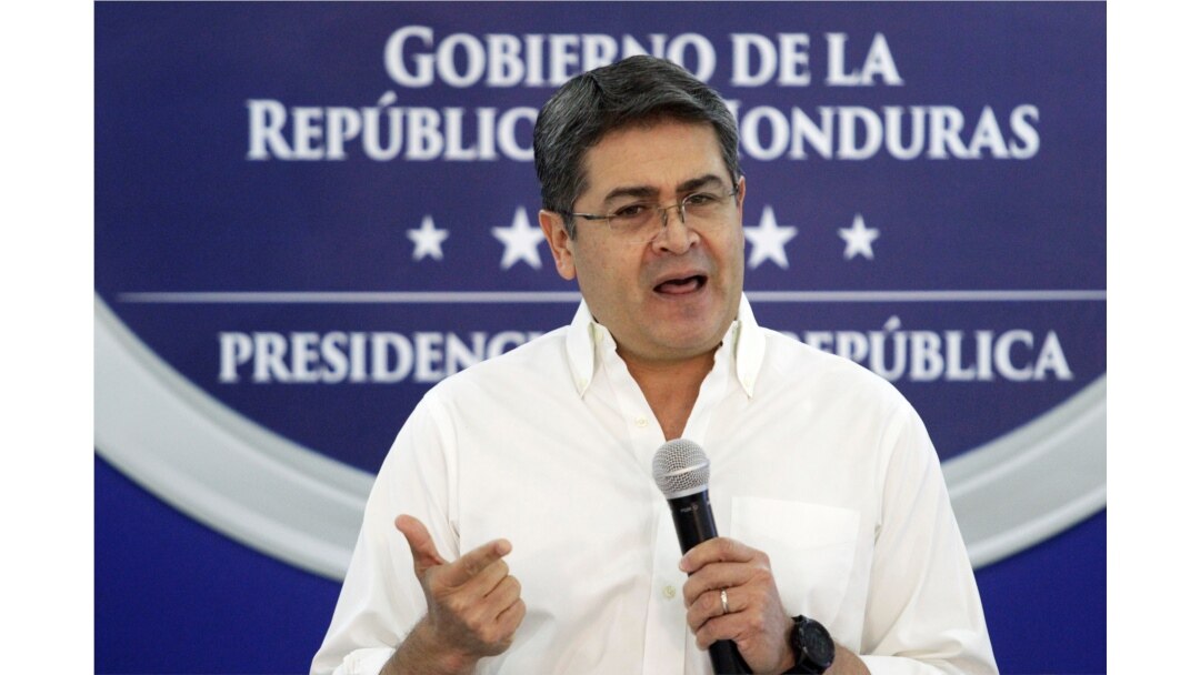 FILE - Honduran President Juan Orlando Hernandez holds a news conference at the Presidential House in Tegucigalpa, Honduras, Oct. 3, 2019.