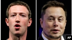 A combo of file images shows Facebook CEO Mark Zuckerberg (L), and Tesla and SpaceX CEO Elon Musk. 