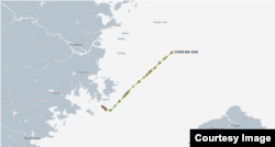 선박 추적 사이트 마린트래픽(MarineTraffic)에 따르면, 북한 유조선 ‘천마산호’가 24일 탕위 인근 해상에서 확인됐으며, 전날 관측된 위치보다 남쪽으로 이동한 것으로 나타났다. 출처 = MarineTraffic.