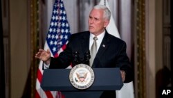 El vicepresidente de EE.UU., Mike Pence, abogó por suspender a Venezuela de la OEA durante una recepción en Washington el lunes, 4 de junio de 2018.