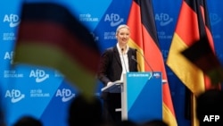 Alice Weidel, co-leader of Germany's far-right Alternative for Germany party, addresses delegates during a party congress in Riesa, Germany, Jan. 11, 2025. 