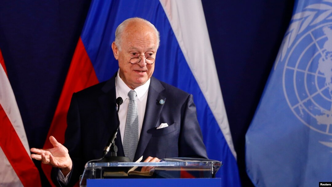 FILE - United Nations special envoy on Syria Staffan de Mistura speaks during a news conference in Vienna, Austria, May 17, 2016. 