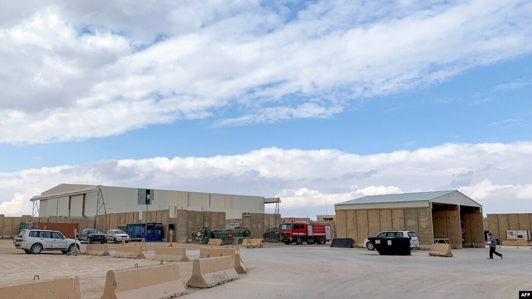 FILE - Buildings are seen during a press tour inside Al Asad military airbase in the western Iraqi province of Anbar, Jan. 13, 2020.