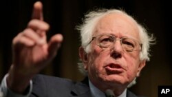 Sen. Bernie Sanders speaks during the National Action Network Convention in New York, April 5, 2019.