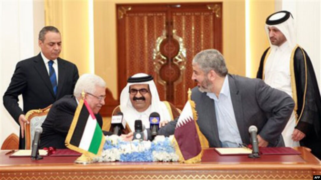 Falastin ma'muriyati rahbari Mahmud Abbos, Qatar amiri Shayx Hamad bin Xalifa al-Tani, Xamas boshlig'i Xolid Mashal