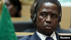 FILE - Zambia President Edgar Lungu attends the opening ceremony of the 24th Ordinary session of the Assembly of Heads of State and Government of the African Union (AU) at the African Union headquarters in Ethiopia's capital Addis Ababa, Jan. 30, 2015.