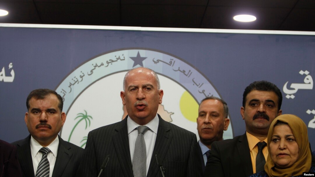 Osama al-Nujaifi, juru bicara parlemen Irak, dalam konferensi pers di Baghdad, 13 Juli2014. Parlemen Irak menunda sampai Selasa (15/7) rapat untuk pembentukan pemerintah baru.
