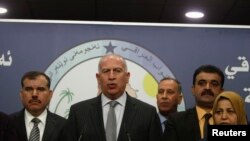 Osama al-Nujaifi, juru bicara parlemen Irak, dalam konferensi pers di Baghdad, 13 Juli2014. Parlemen Irak menunda sampai Selasa (15/7) rapat untuk pembentukan pemerintah baru.