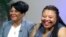 Alice Marie Johnson, left, and her daughter Katina Marie Scales wait to start a TV interview, June 7, 2018 in Memphis, Tennessee. 