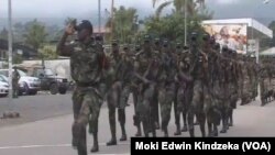 The Cameroon military rehearses for the national day parade in Buea, southwestern Cameroon, May 18, 2018.