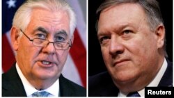 Mike Pompeo (derecha) reemplazará a Rex Tillerson como Secretario de Estado, según anunció el presidente Trump.