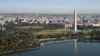 The Washington Monument and the White House are seen along the National Mall and Tidal Basin in an aerial photograph taken on approach to Ronald Reagan Washington National Airport near Washington, DC, on October 22, 2024. (Photo by SAUL LOEB / AFP)