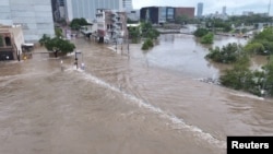 An area of Houston, Texas, is flooded in the aftermath of Hurricane Beryl on July 8, 2024.