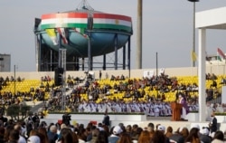 Pope Francis celebrates mass at Franso Hariri Stadium in Irbil, in Iraq's Kurdistan region, March 7, 2021.