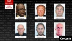 En esta foto de la Interpol aparecen los fugitivos en el caso del escándalo de la FIFA, entre ellos Burzaco. [Foto: Cortesía, Interpol].