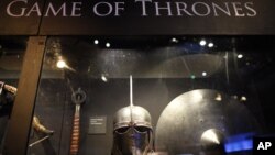 FILE - Weapons from the Game of Thrones are on display at the Waterfront Hall, Belfast, Northern Ireland on June 10, 2014.