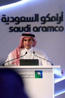 Yasser al-Rumayyan, Saudi Aramco's chairman, speaks during a news conference at the Plaza Conference Center in Dhahran, Saudi Arabia, Nov. 3, 2019.