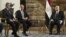 Egypt’s interim president Adly Mansour (R) meets with Russian Foreign Minister Sergey Lavrov (2-L), and Russian Defense Minister Sergei Shoygu (L) on November 14, 2013 at the presidential palace in Cairo. 