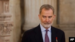 FILE - Spanish King Felipe VI attends a ceremony at the Royal Palace in Madrid, Spain, June 19, 2024. 