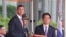 2026年5月8日，巴拉圭总统佩尼亚(左)在台北出席欢迎仪式并发表讲话，台湾总统赖清德陪同在侧。