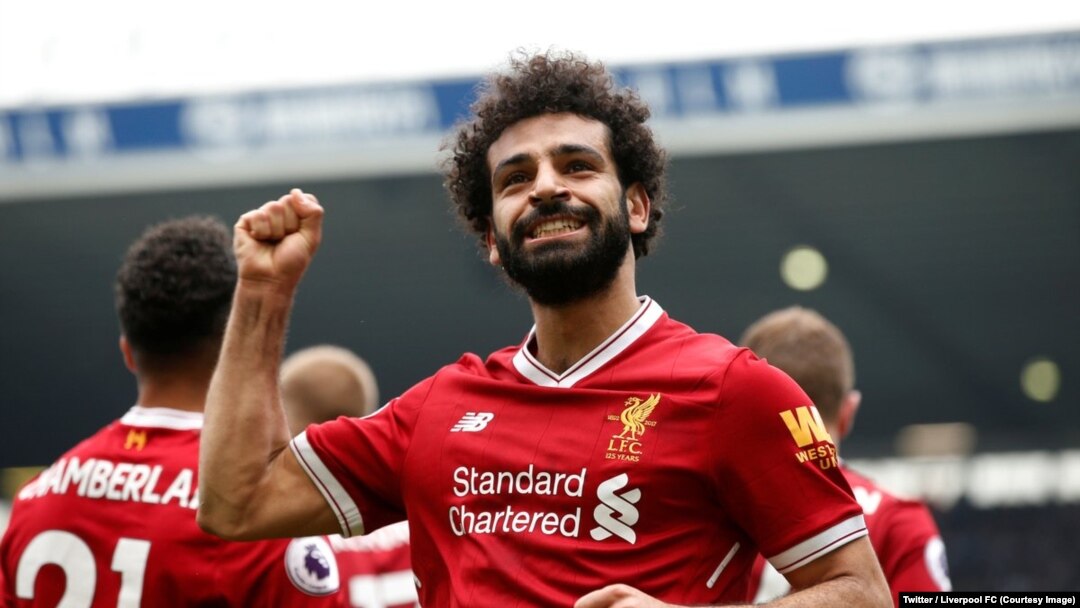 Penyerang Liverpool asal Mesir, Mohamed Salah, mencetak gol untuk ke-31 di Liga Utama Inggris dalam laga melawan West Bromwich, 21 April 2018. (Twitter/Liverool FC).