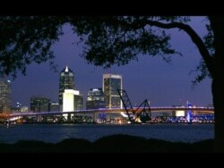 FILE - Jacksonville skyline behind Acosta Bridge on The St. Johns River, Florida.
