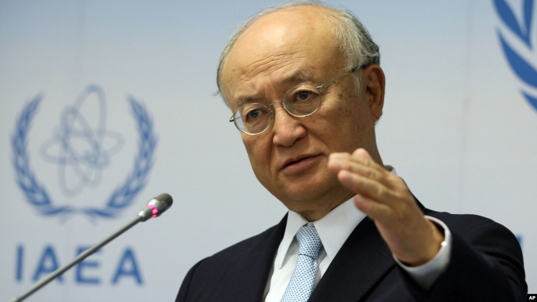 Kepala IAEA Yukiya Amano memberikan keterangan kepada media di markas IAEA di Wina, Austria (foto: dok).