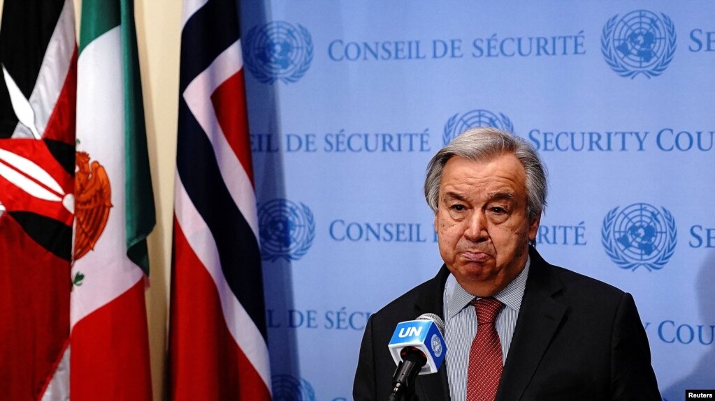 联合国秘书长古特雷斯2月24日在纽约联合国总部。(photo:VOA)