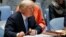U.S. President Donald Trump, representing the United States as current President of the United Nations Security Council, bangs the gavel to open the U.N. Security Council meeting at the 73rd session of the United Nations General Assembly at U.N. headquarters in New York, Sept. 26, 2018.