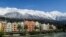 FILE - The snow-covered Nordkette mountains are pictured behind the city of Innsbruck, Austria, April 21, 2017.