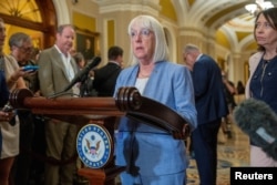 U.S. Senator Patty Murray, a Democrat, speaks at a press conference following the weekly Senate caucus in Washington on July 9, 2024. She said of Biden: "We need to see a much more forceful and energetic candidate on the campaign trail in the very near future."