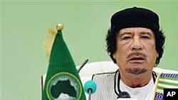 Libyan leader Moammar Gadhafi talks during the first session of the 3rd Africa-EU Summit in Tripoli, Libya, 29 Nov 2010.