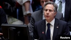 FILE - U.S. Secretary of State Antony Blinken speaks during a meeting of the Security Council on the conflict between Israel and the Palestinian Islamist group Hamas at U.N. headquarters in New York, U.S., October 24, 2023.